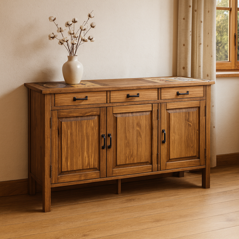 Balcão Aparador Cozinha Madeira Maciça Resistente Acabamento Encerado Cor Imbuia Tampo Cerâmica