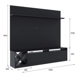 Estante para TV e Home Theater até 50 Polegadas 160CMX180CM 2 Portas Adega Vicenza Preto - 3 Estante para TV e Home Theater até 50 Polegadas 160CMX180CM 2 Portas Adega Vicenza Preto - 3