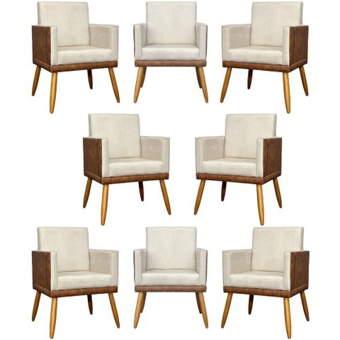 Kit 8 Poltronas Decorativas Modernas para Recepção Lis Corino Pé 30 Cm - Bege Suede Corino
