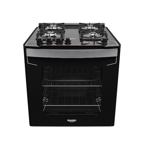 Fogão de Embutir 4 Bocas Preto com Mesa de Vidro e Timer Digital Dako Diplomata Grill Bivolt