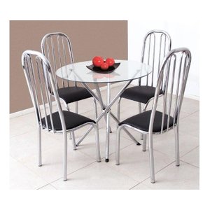 Conjunto Mesa Florencia Redonda Vidro 04 Cadeiras Cromada Aço Campeã de vendas Quality