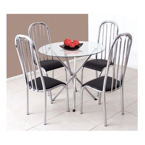Conjunto Mesa Florencia Redonda Vidro 04 Cadeiras Cromada Aço Campeã de vendas Quality