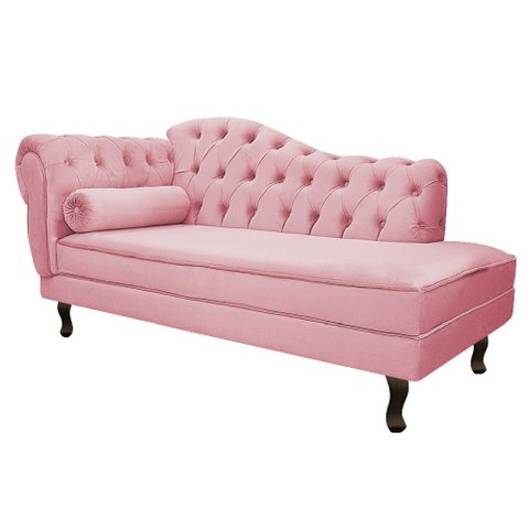 Divã Recamier Sofá Juliana 1,85M Lado Direito Suede Rosa Bebê Sala de Estar Recepção Quarto