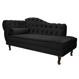 Divã Recamier Sofá Juliana 1,40M Lado Direito Suede Preto Sala de Estar Recepção Quarto Escritório - 1