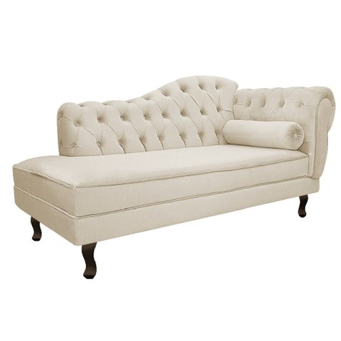 Divã Recamier Sofá Juliana 1,40M Lado Esquerdo Suede Bege Sala de Estar Recepção Quarto Escritório C