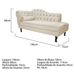 Divã Recamier Sofá Juliana 1,40M Lado Direito Suede Bege Sala de Estar Recepção Quarto Escritório - 3