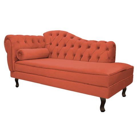 Divã Recamier Sofá Juliana 1,85M Lado Direito Suede Terracota Sala de Estar Recepção Quarto