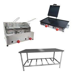 Kit Lanchonete Mesa de Manipulação 190x70cm + Fritadeira a Gás 2 Cuba + Chapa a Gás 60cm
