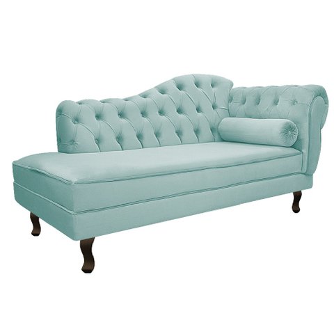 Divã Recamier Sofá Juliana 1,85M Lado Esquerdo Suede Azul Tiffany Sala de Estar Recepção Quarto Escr