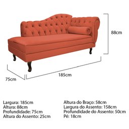 Divã Recamier Sofá Juliana 1,85M Lado Esquerdo Suede Terracota Sala de Estar Recepção Quarto - 3