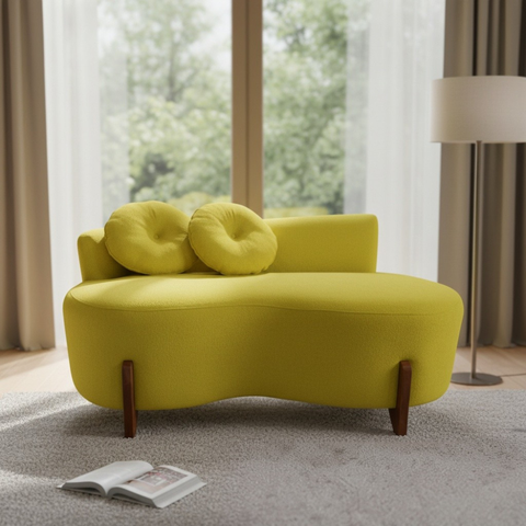 Namoradeira Sofá Feijão Lounge 120cm Orgânica Veludo Amarelo