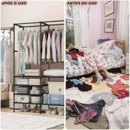Cabideiro Duplo de Chão Desmontável Portátil Arara com Sapateira - 7