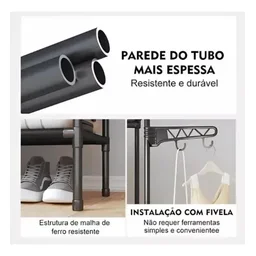 Cabideiro Duplo de Chão Desmontável Portátil Arara com Sapateira - 5