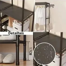 Cabideiro Duplo de Chão Desmontável Portátil Arara com Sapateira - 6