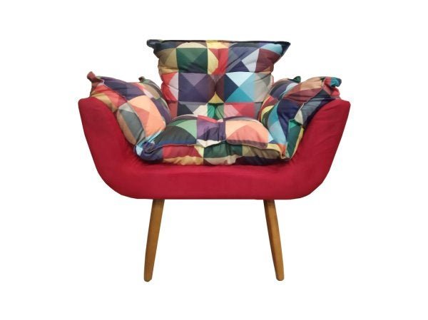 Poltrona Decorativa Opala Suede Composê Triângulo Pés Madeira Mz Decor - 2