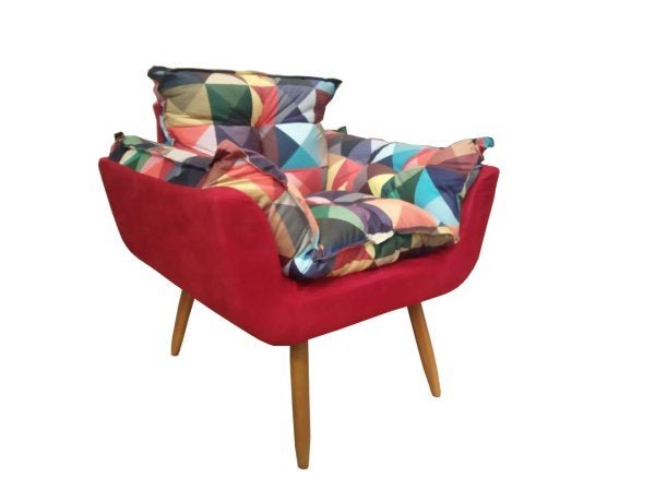 Poltrona Decorativa Opala Suede Composê Triângulo Pés Madeira Mz Decor - 1