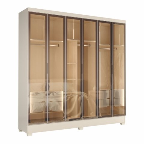 Guarda Roupas Casal 6 Portas Reflecta com LED 4 Gavetas Mavie