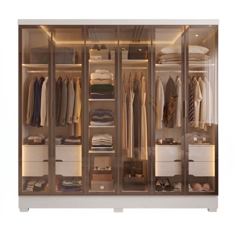 Guarda Roupas Casal 6 Portas Reflecta com LED 4 Gavetas Mavie