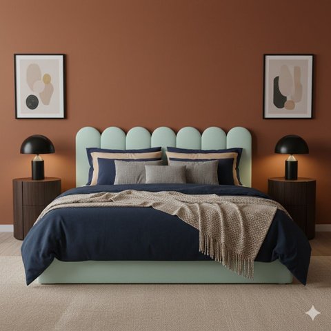 Cabeceira Casal Design Nuvem 45cm 7 Placas em Suede Macio:verde Claro
