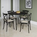 Ver imagem 1 de Mesa Jantar Elen Hairpin 110cm com 4 Cadeiras Katrina para Cozinha Sala de Jantar - Preto