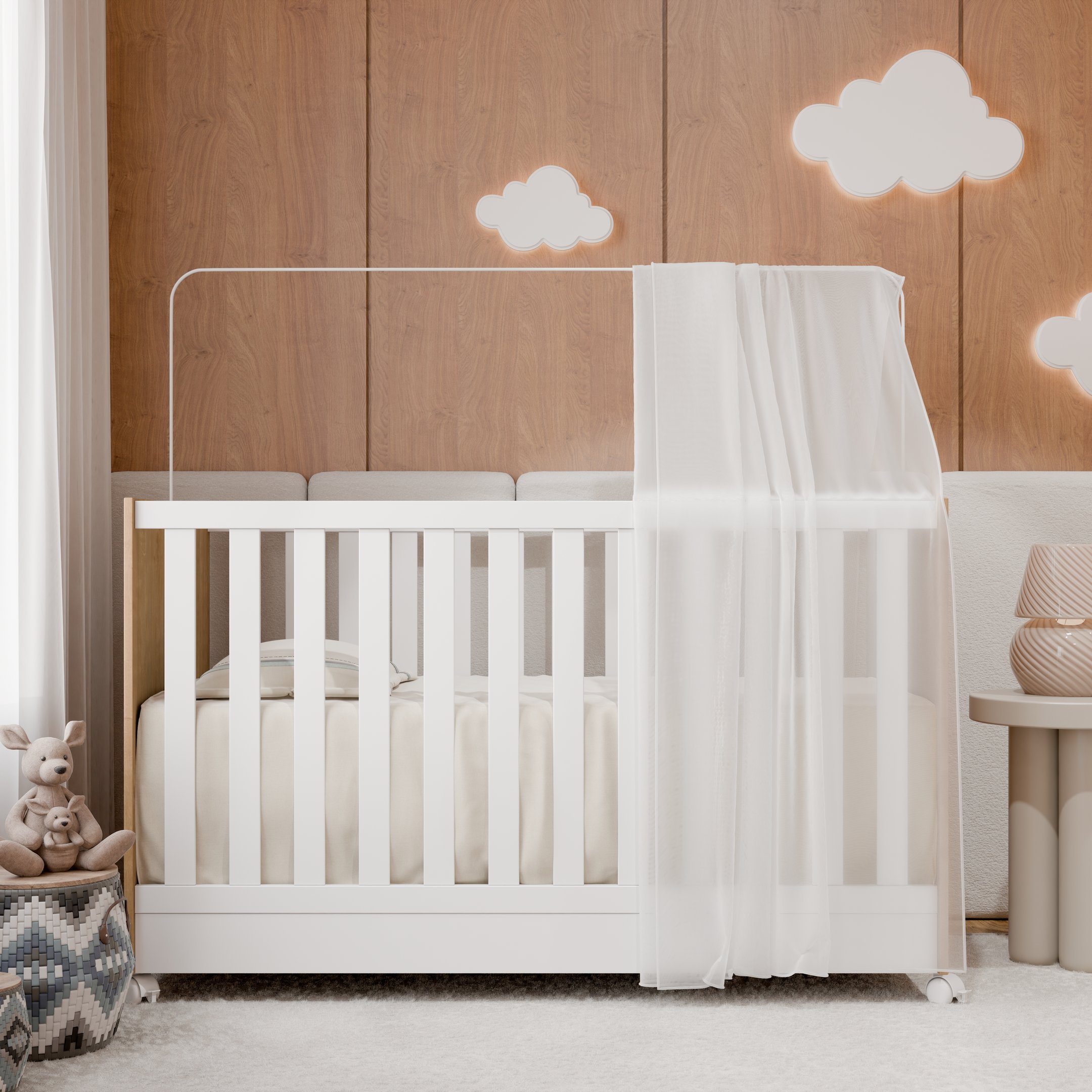 Mini Berço Vira Cama 1344 Americano com Colchão Infantil Rodízios e Grade Proteção Removível - 3