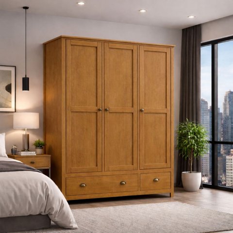 Guarda Roupa Madeira Maciça 3 Portas Finestra Branco Marrom:freijo