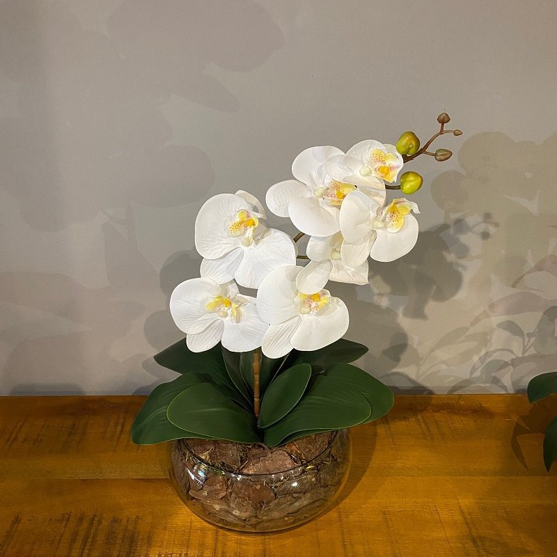 Arranjo Grande Centro de Mesa Orquídea Branca Artificial Vaso Decore Fácil Shop - 2