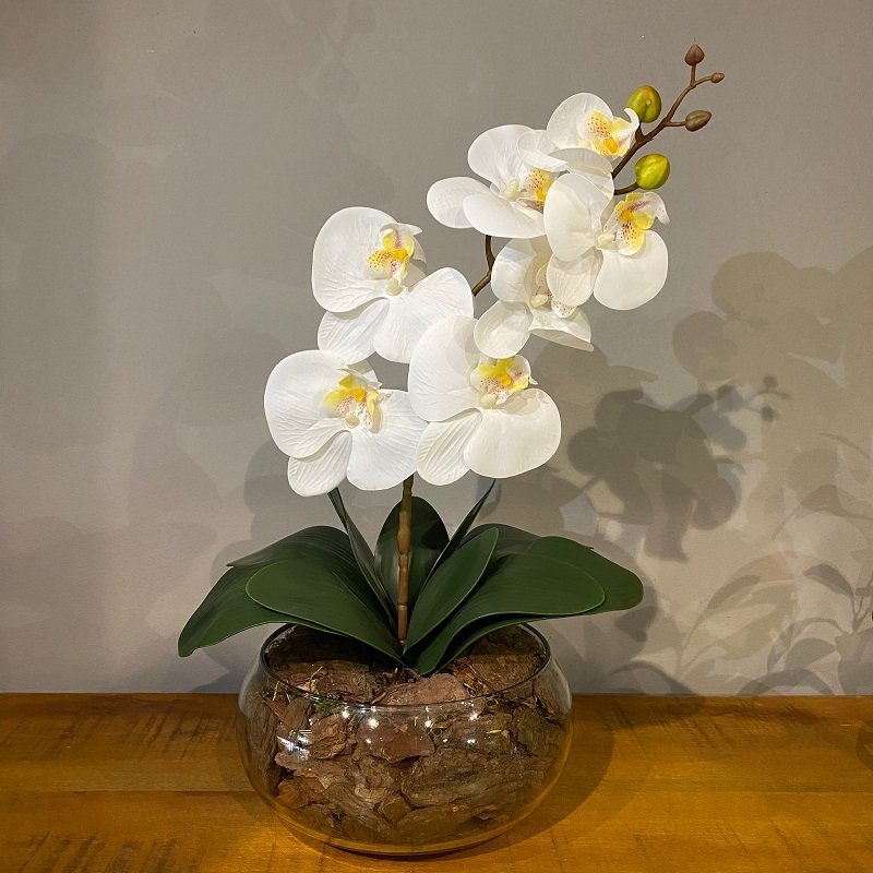 Arranjo Grande Centro de Mesa Orquídea Branca Artificial Vaso Decore Fácil Shop - 4