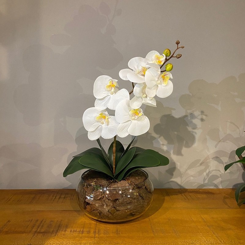 Arranjo Grande Centro de Mesa Orquídea Branca Artificial Vaso Decore Fácil Shop - 3