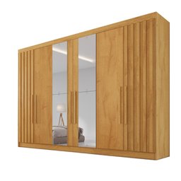 Guarda Roupa 6 Portas 2 Portas Ripadas Potente com Espelho 100% Mdf Peroba - Móveis Europa - 2