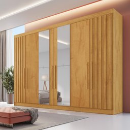 Guarda Roupa 6 Portas 2 Portas Ripadas Potente com Espelho 100% Mdf Peroba - Móveis Europa - 1