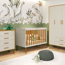 Ver imagem 1 de Comoda Gaveteiro e Guarda Roupa Isis Pés Retrô 3 Portas 2 Gavetas Infantil Areia Fosco/savana Reller