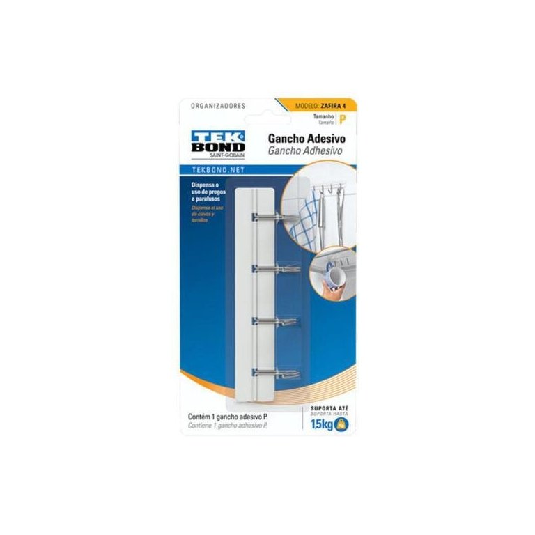 Gancho Zafira De plástico Branco E Metal P - Tekbond