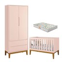 Ver imagem 1 de Berço Americano e Guarda Roupa 2 Portas New Classic Rosa com Pés Madeira e Colchão Gazin – Reller