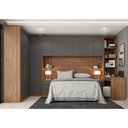 Ver imagem 1 de Quarto Escócia Modulado de Casal Mesa Escrivaninha 10 Portas + Guarda Roupa Amêndola/Grafito