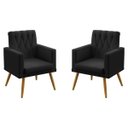 Ver imagem 1 de Kit 2 Poltronas Nina Com Rodapé e Botões em Capitonê Para Sala de Estar Couro Artificial Preto Arade