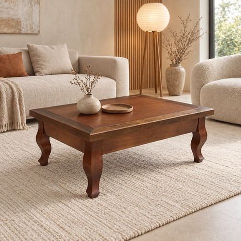 Mesa de Centro Sala Retangular 75x55 Luiz Xv Madeira Maciça Castanho
