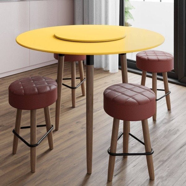 Conjunto com Mesa de Jantar 120cm e 4 Banquetas Vermelhas - Cor Aspen Gold - 1