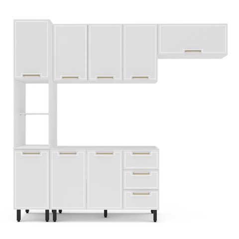 Cozinha Amara 4 Peças 240x224,5cm Armários Aéreos Paneleiro Balcão Branco 250078