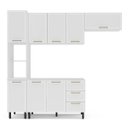Ver imagem 1 de Cozinha Amara 4 Peças 240x224,5cm Armários Aéreos Paneleiro Balcão Branco 250078