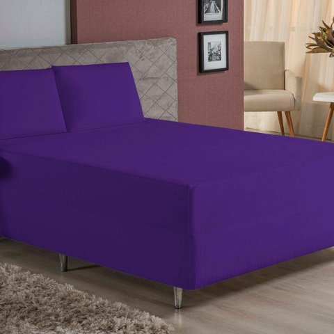 Jogo de Cama King Nobre 3 Peças Luva de Box 55cm de Altura Malha 100% Algodão - Roxo