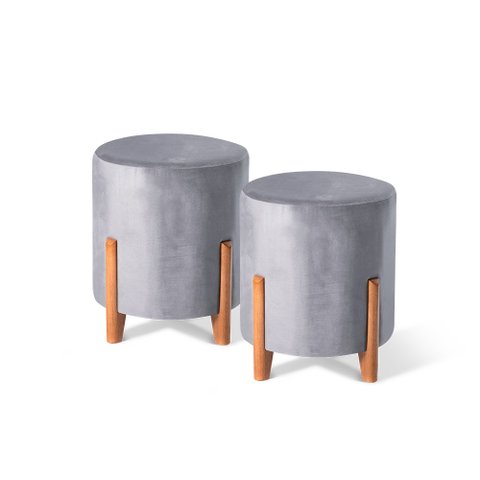 Kit 02 Puffs Decorativo Redondo em Suede Cor Chumbo