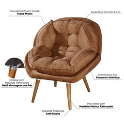 Poltrona+puff Sênior Suede Premium com Pés de Madeira:terracota - 4