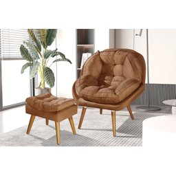 Poltrona+puff Sênior Suede Premium com Pés de Madeira:terracota - 1