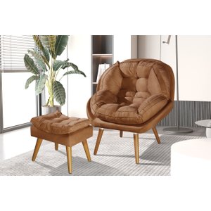 Poltrona+puff Sênior Suede Premium com Pés de Madeira:terracota