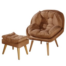 Poltrona+puff Sênior Suede Premium com Pés de Madeira:terracota - 2