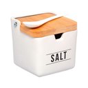 Ver imagem 3 de Saleiro de Porcelana com Colher Tampa de Bambu Capacidade 270 Ml Branco