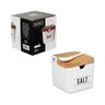 Saleiro de Porcelana com Colher Tampa de Bambu Capacidade 270 Ml Branco - 2