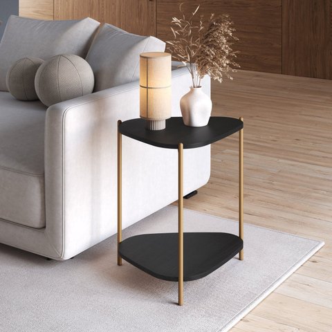 Mesa Lateral com Prateleira Orgânica Pé Metal Complementos