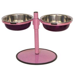 Cachorro Comedouro Médio Duplo Inox Regulável - Rosa - 1